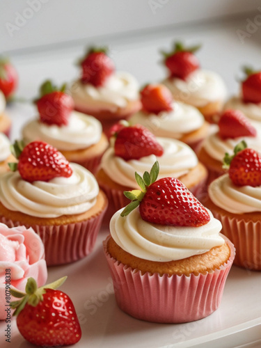Tray full of perfect strawberry cupcakes 