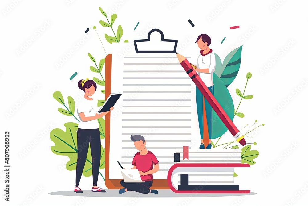 A man and a woman standing side by side next to an oversized clipboard. Generative AI A man and a woman standing side by side next to an oversized clipboard. Generative AI