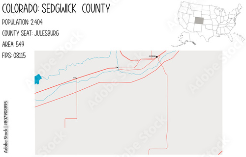 Large and detailed map of Sedgwick County in Colorado, USA. photo