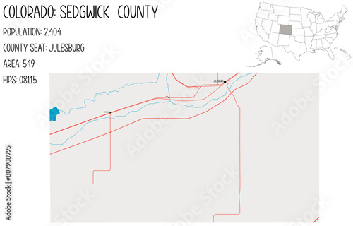 Large and detailed map of Sedgwick County in Colorado, USA.