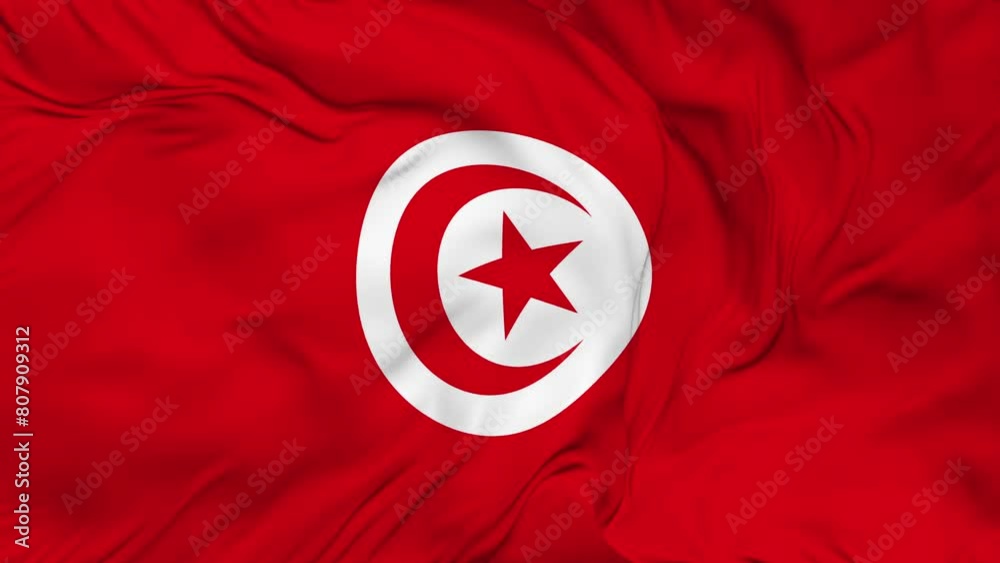 Tunisia flag waving animation seamless loop.4K