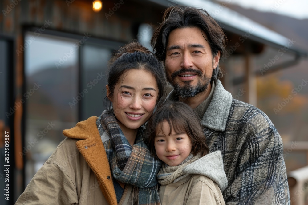 Japanese parents and children are spending time together happily and taking a photo in a standing pose during the activity with their joyful smiles. Japanese parents and children are spending time together happily and taking a photo in a standing pose during the activity with their joyful smiles.