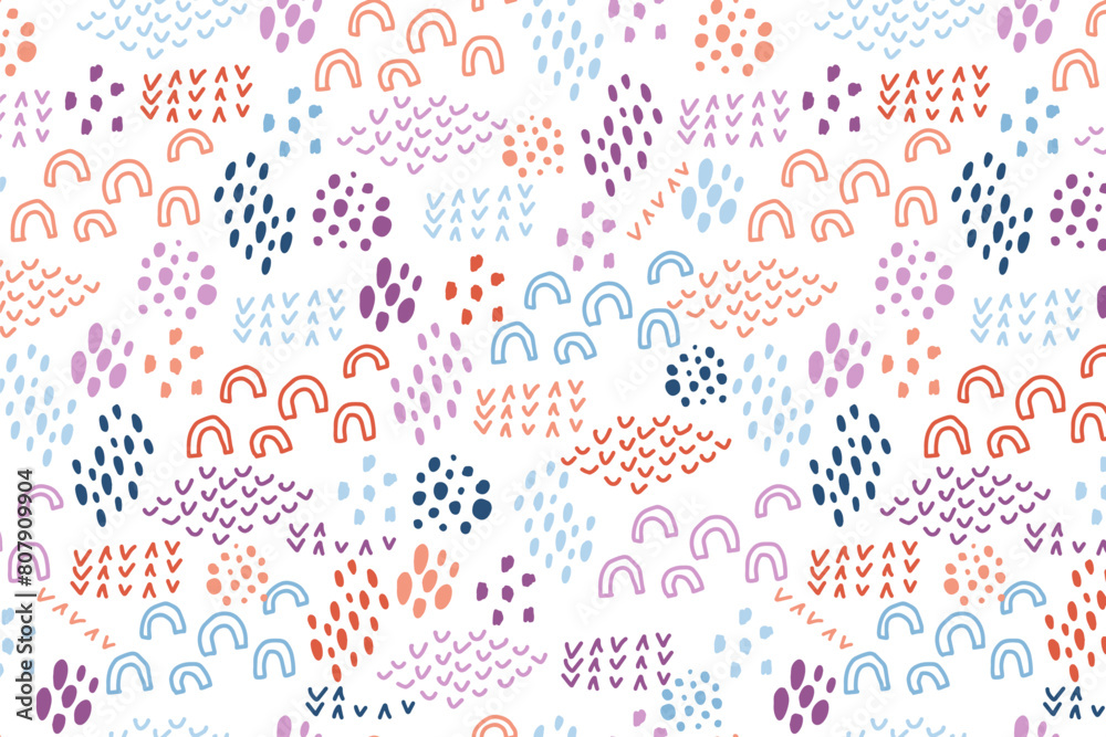 Color abstract pattern with swirl, drops, splash, heart, crosshatch ...