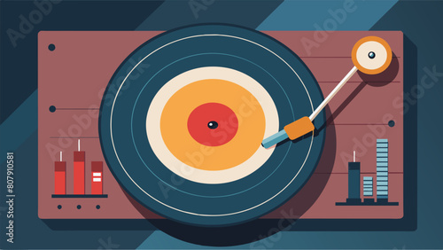 A vinyl ting lathe whirs as it etches the master lacquer disc with the final track listing for a new record. Vector illustration
