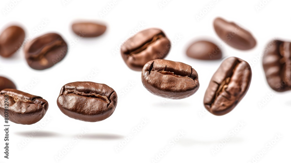 Close-up of brown roasted coffee beans isolated on a white background Close-up of brown roasted coffee beans isolated on a white background