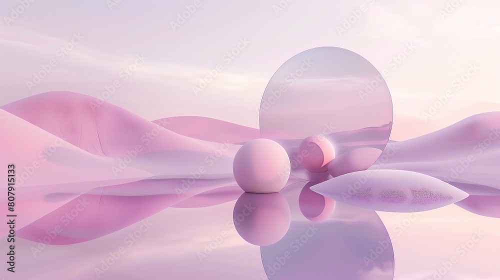 Fototapeta premium surreal landscape with a large pink sphere in the foreground and a smaller pink sphere in the background