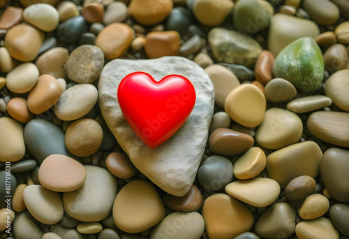 A heart-shaped piece of stone on top of a rock with a stone background