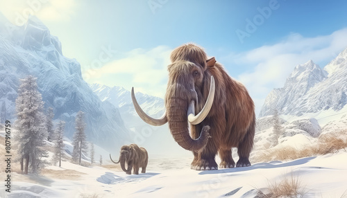 Three elephants are standing in a snowy field