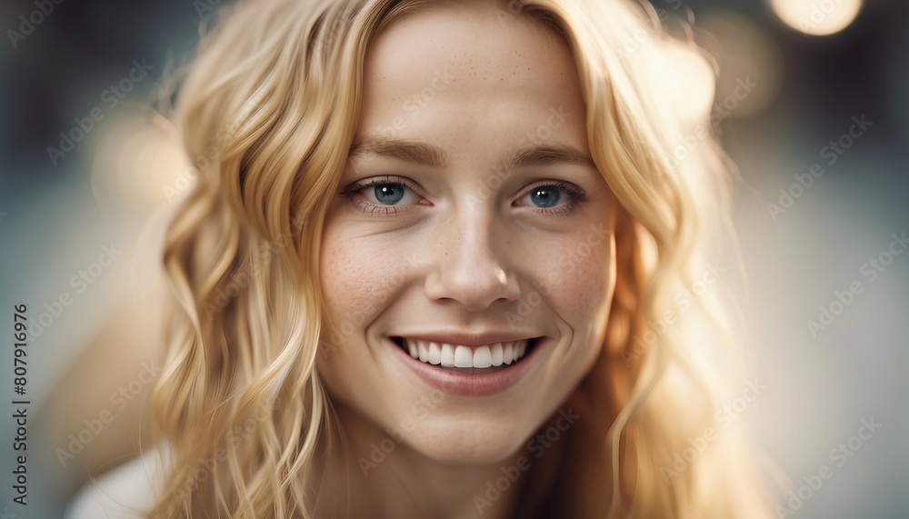 portrait of a happy and attractive girl with freckles and natural blond hair, isolated white background
