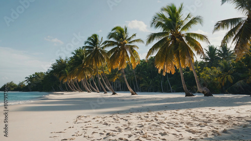 Tropical Paradise  Sunny Beach  Palm Leaves  and Island Bliss with Radiant Sunshine in the Background