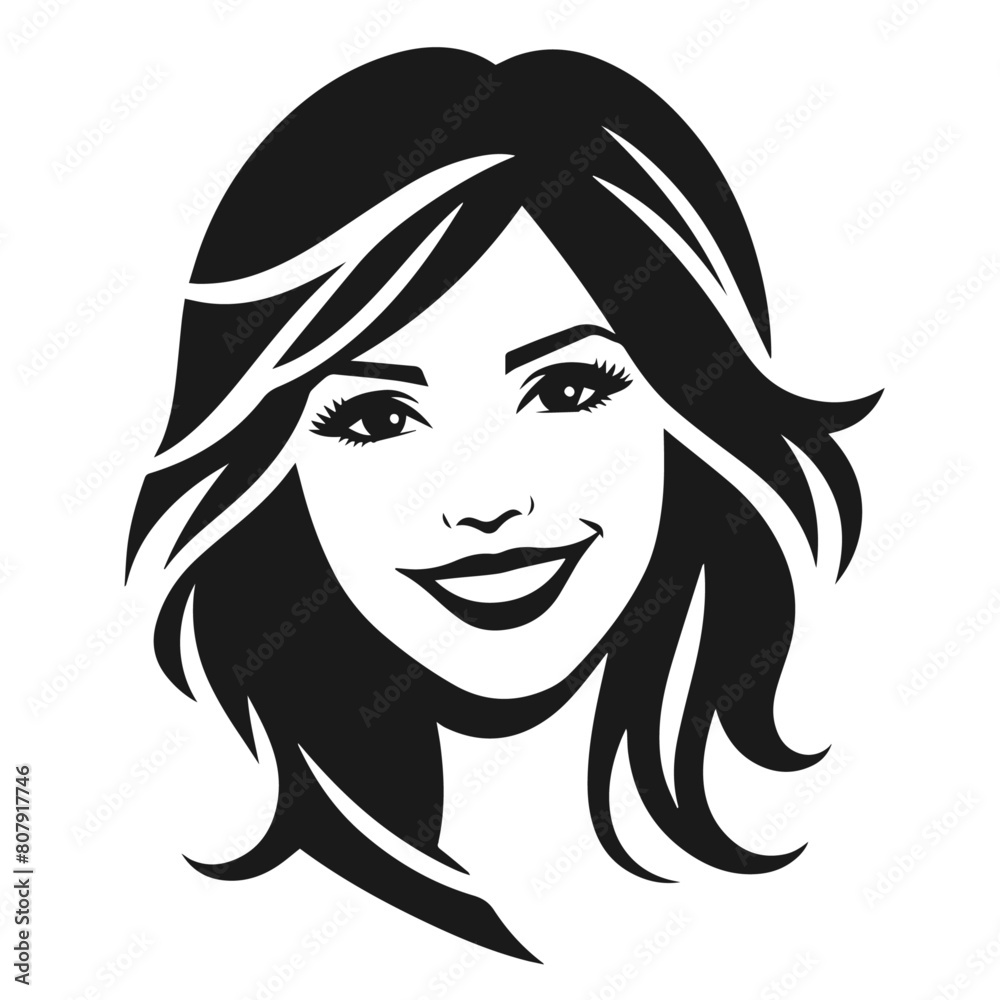 Woman Siling face vector silhouette isolated on white background