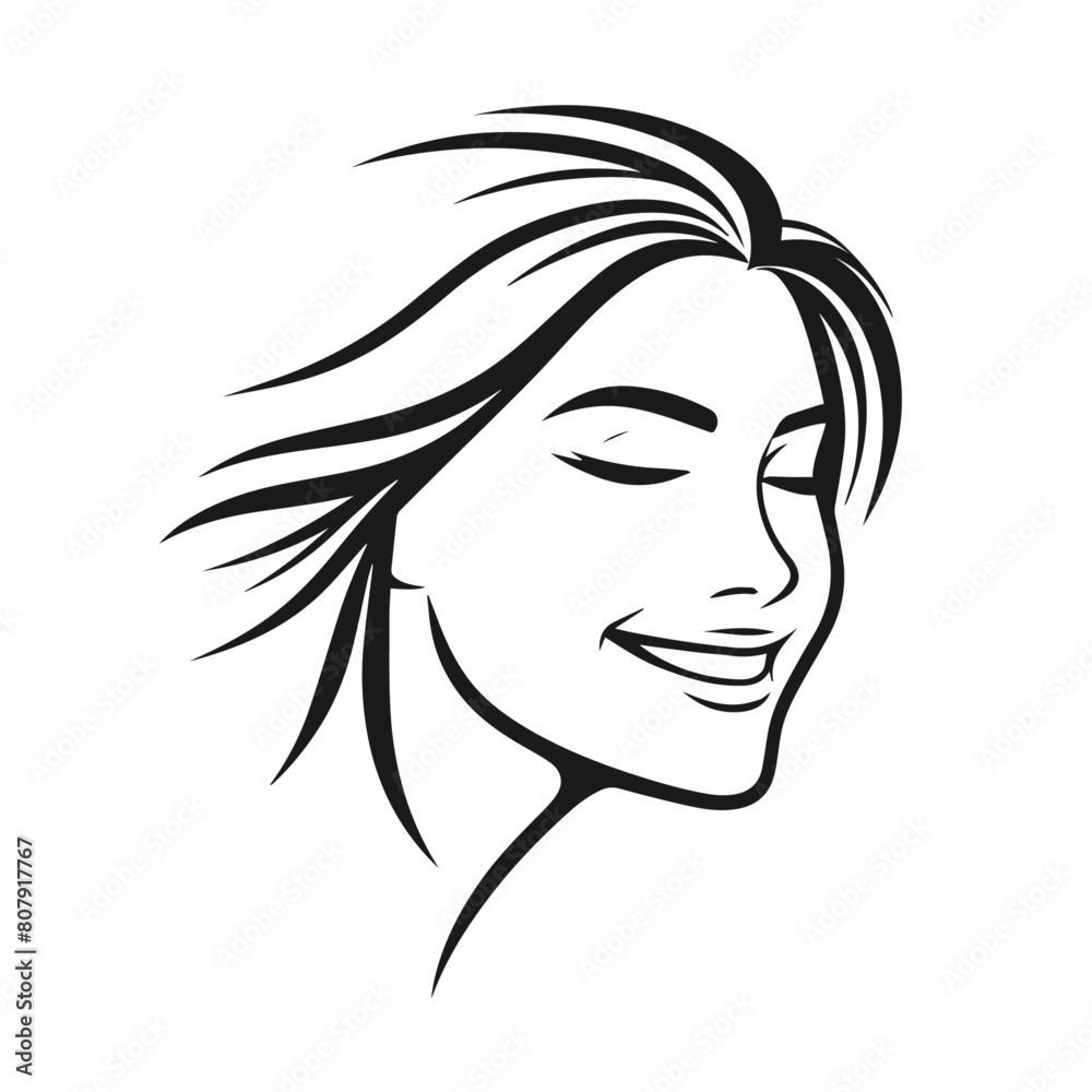 Woman Siling face vector silhouette isolated on white background