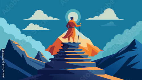 Despite the challenges the summit remains in sight a reminder that the journey towards Stoic virtues is an ongoing and lifelong practice.. Vector illustration photo