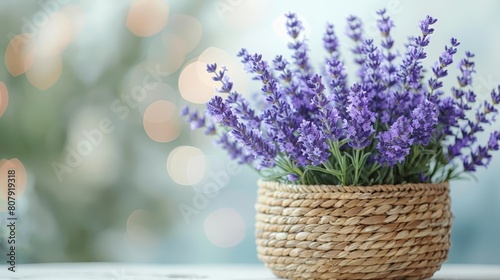 lavender flowers in a basket on a wooden table