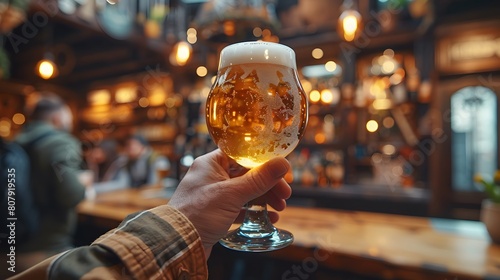 man hands hoding cool glass of beer photo