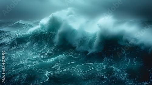 Tumultuous Waves of the Ocean During a Summer Thunderstorm