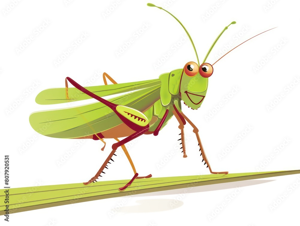 grasshopper along a strip in white background grasshopper along a strip in white background