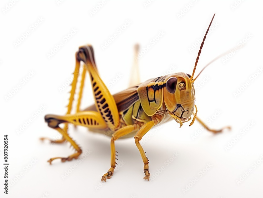 grasshopper along a strip in white background grasshopper along a strip in white background