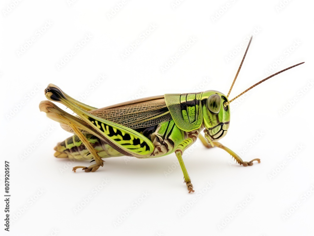 grasshopper along a strip in white background grasshopper along a strip in white background