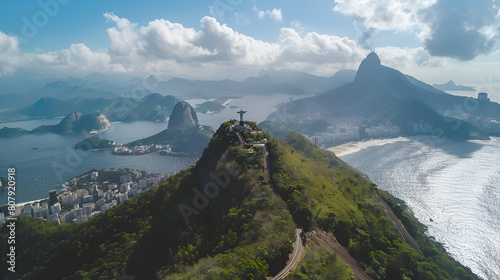 Dramatic Aerial View of Rio De Janeiro and Christ the Redeemer ai generative