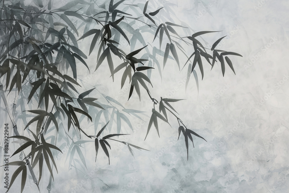 Fototapeta premium Elegant bamboo branches in ink wash painting style
