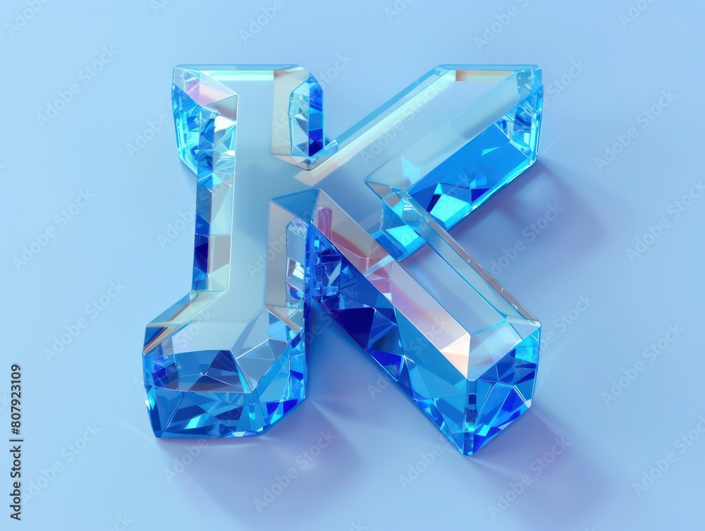 blue letter K isometric view, transparent visualization blue letter K isometric view, transparent visualization
