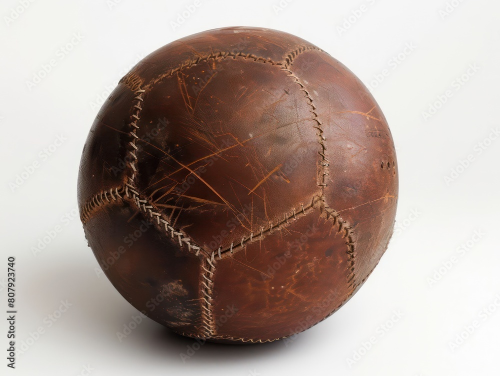 old brown leather football ball with white background old brown leather football ball with white background