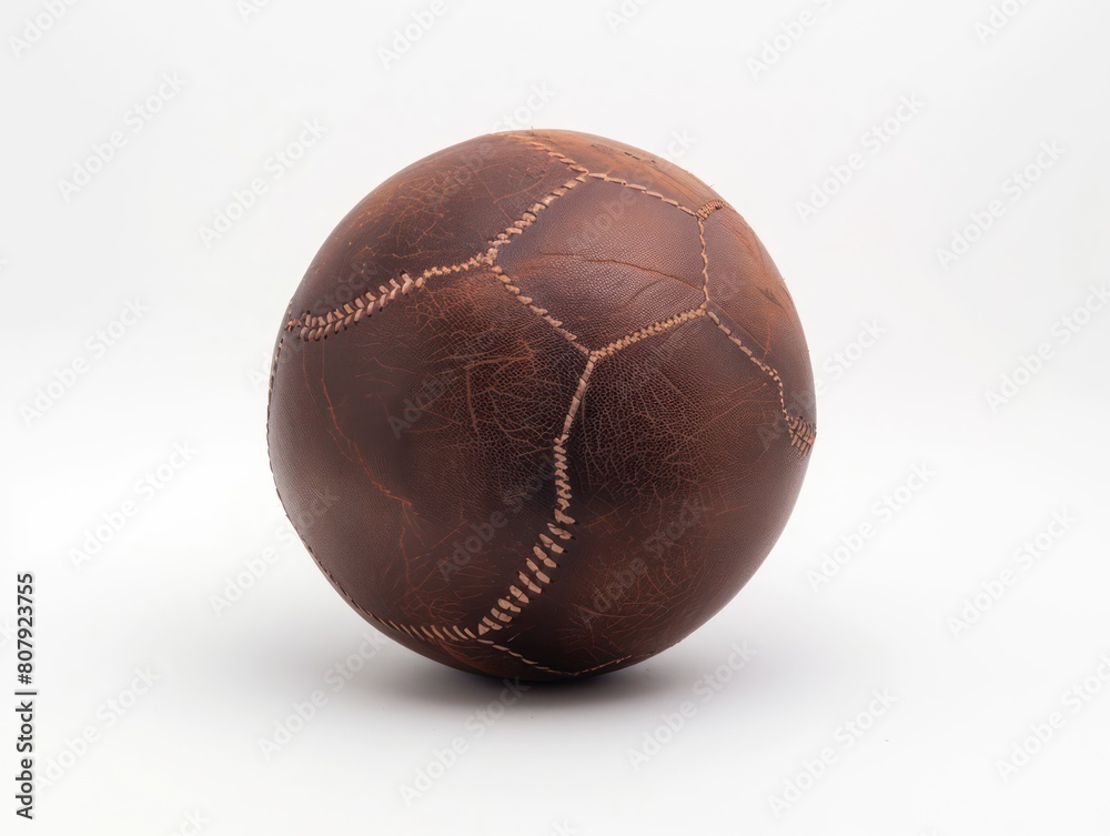 old brown leather football ball with white background 