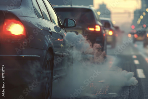 Morning Traffic and Car Exhaust Pollution in Cold Weather  © Khalis Mustapha