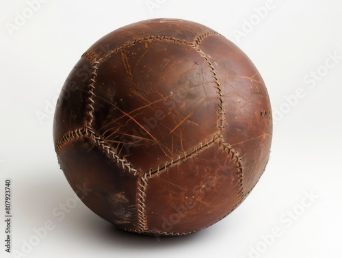 old brown leather football ball with white background 