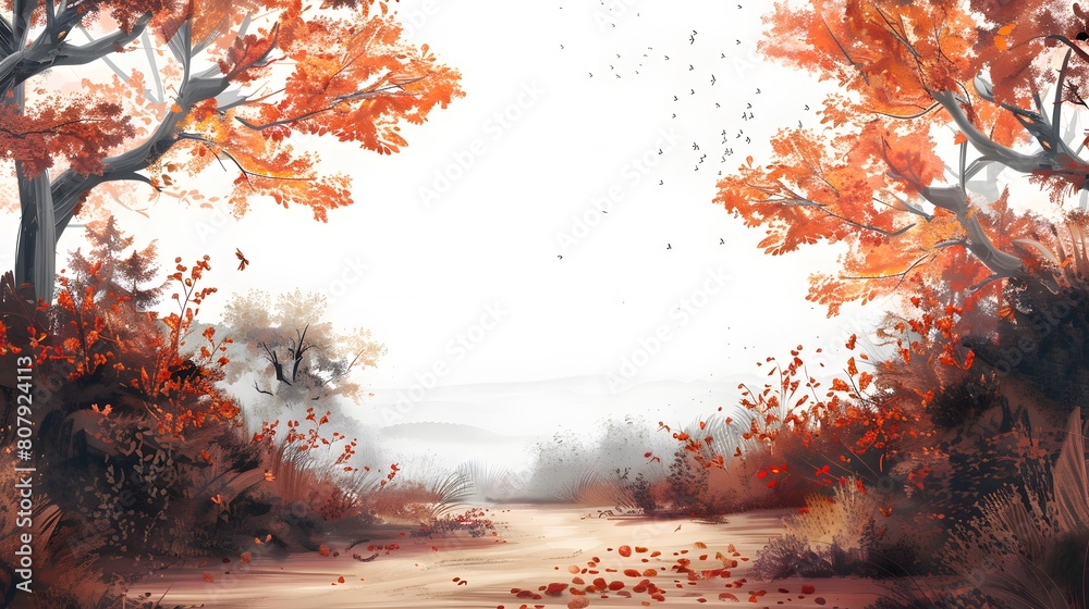 Orange fall leaves in park, sunny autumn natural background. AI Generative