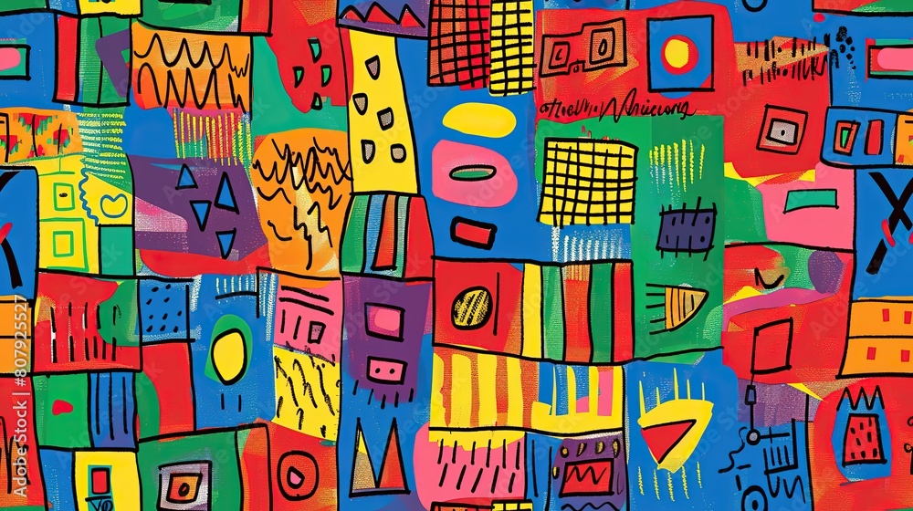 Naklejka premium marker painting seamless pattern abstract background in colorful bright vivid tone, freedom fun liberal concept, geometric pattern grungy artistic design, Generative Ai 