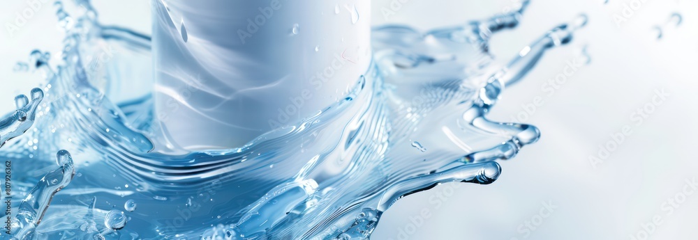 cosmetic spray bottle on water splash with blue background cosmetic spray bottle on water splash with blue background