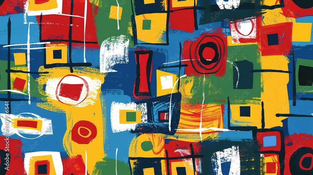 Naklejka premium marker painting seamless pattern abstract background in colorful bright vivid tone, freedom fun liberal concept, geometric pattern grungy artistic design, Generative Ai 