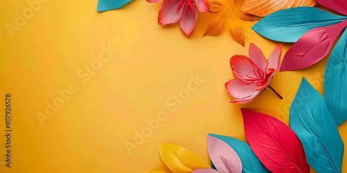 Vibrant Handcrafted Paper Flowers on Yellow Background