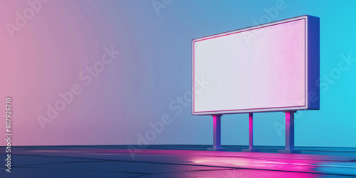 Futuristic Neon-Lit Blank Billboard at Night