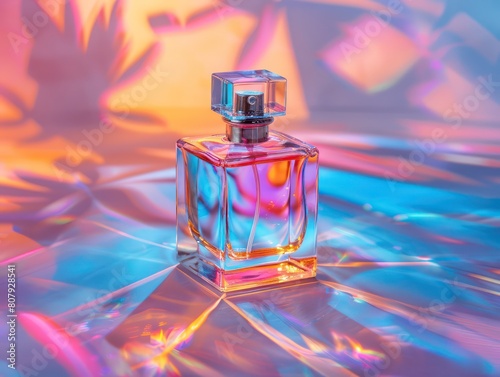 perfume bottle glass, color background