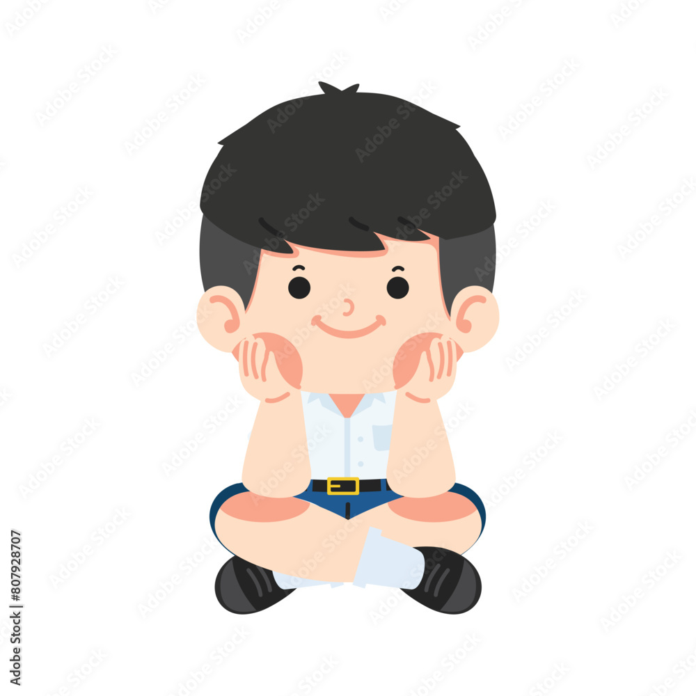Kid boy student sitting floor arms cheeks Kid boy student sitting floor arms cheeks