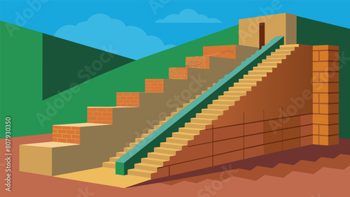 Creation of a stairway within the retaining wall for easy access to different levels of the hilly site.. Vector illustration
