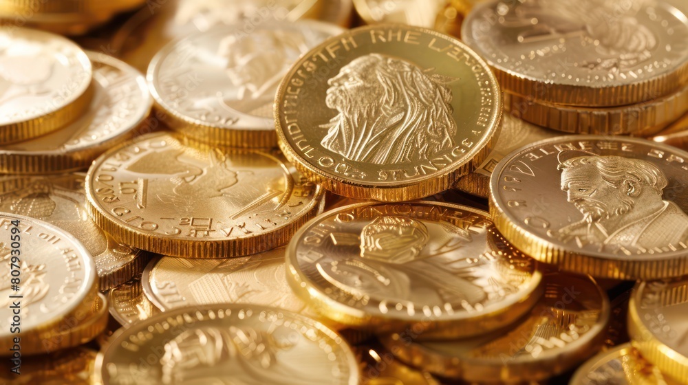 Gold coins, pile of gold coin , shiny and golden, background is the treasure room of an ancient pirate king Gold coins, pile of gold coin , shiny and golden, background is the treasure room of an ancient pirate king