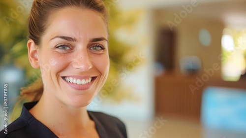 smiling receptionist at office