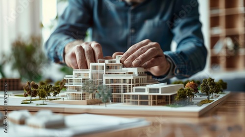 An architect is working on a model of a building