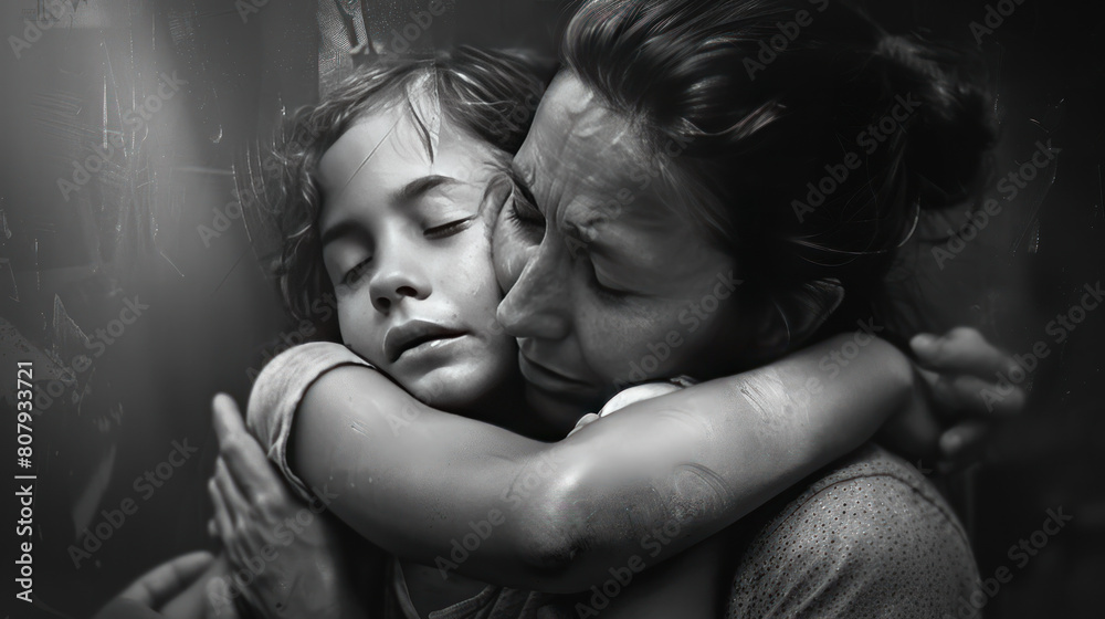 Fototapeta premium The proud hug shared between a mother and her child after they overcome a challenge or obstacle together.