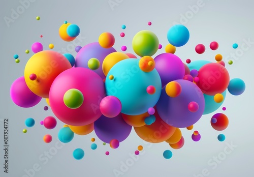 Abstract composition: colorful spheres fly randomly, forming a rainbow of matte soft balls in various sizes. Vector background