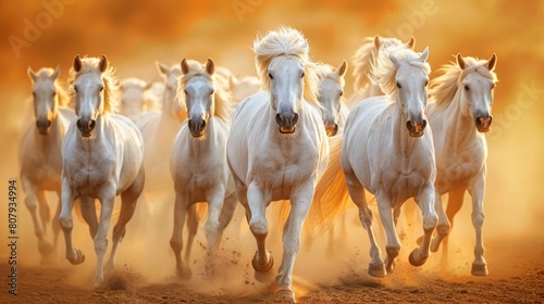 Craft an image of majestic horses galloping freely in the wild
