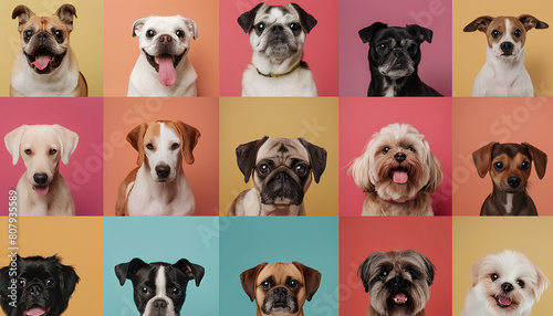 Collage with different dogs on color background © Oleksiy