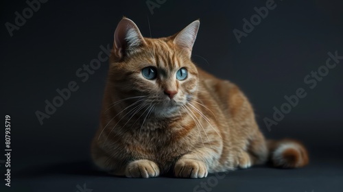 cat with blue eyes, sitting on the floor against a dark background