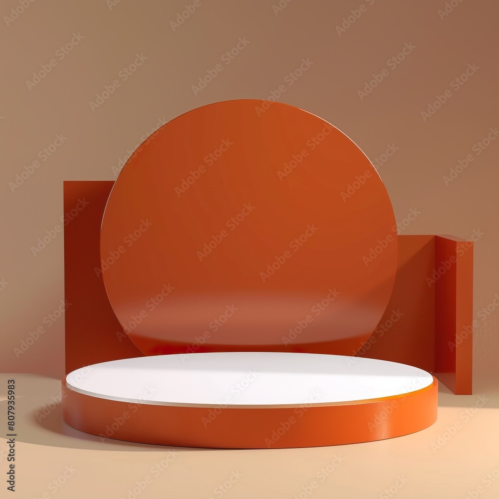 Orange podium with a white circle on the back. Orange podium with a white circle on the back.