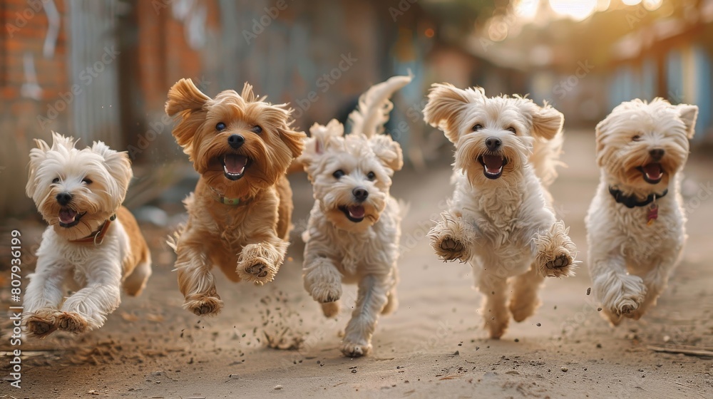 Craft an image of pets with their fluffy tails wagging excitedly as they greet their owners Craft an image of pets with their fluffy tails wagging excitedly as they greet their owners