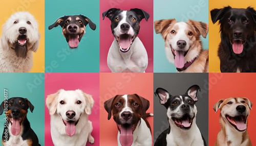 Collage with different dogs on color background © Oleksiy